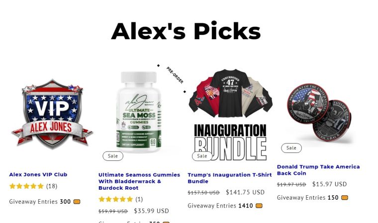 Visit The Alex Jones Store online for top-quality nutritional supplements, patriot clothing and gear, and more. Click on the image below to go to the website.