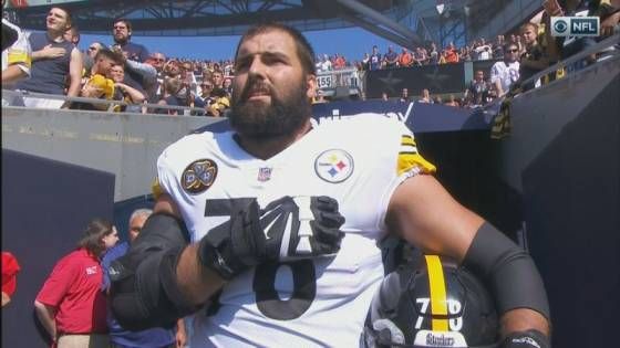 Alejandro Villanueva stands for the National Anthem while his team stays in the locker room.