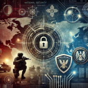 Urgent national security threats depicted with military, cybersecurity, and intelligence symbols on a digital map background